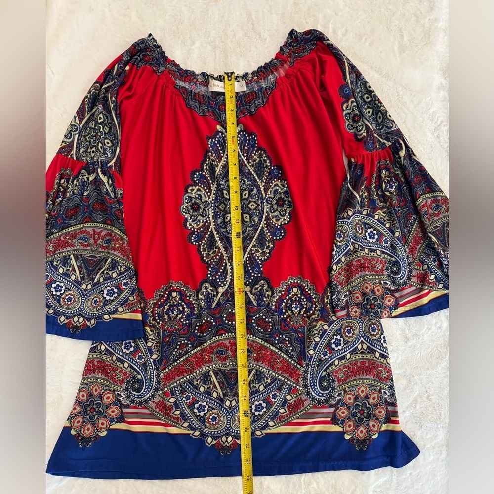 Urban Mangoz Red & Blue Medallion Relaxed Fit Cool Wrinkle Free Mini Dress- M - Picture 11 of 12